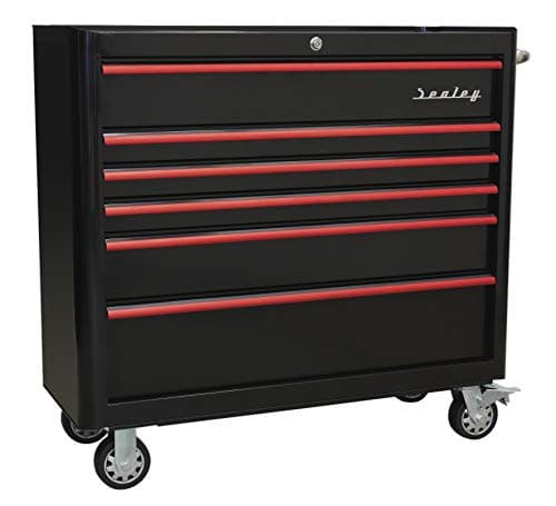 Image of Sealey Ap41206Br Rollcab 6 Drawer Wide Retro Style - Black/Red Drawer Pulls