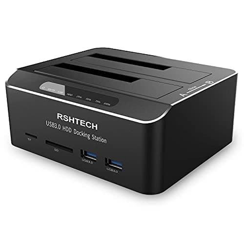 Image of RSHTECH Hard Drive Docking Station, Aluminum Dual Bay SATA Dock for 2.5 & 3.5 Inch SSD HDD, Tool-Free Hard Disk Caddy with 2x USB 3.0 and SD/TF Slots, HDD Enclosure Supports 2x16TB and Offline Clone