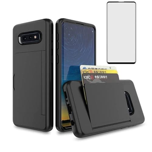 Image of Asuwish Phone Case for Samsung Galaxy S10e with Tempered Glass Screen Protector Cover and Credit Card Holder Stand Slim Hybrid Cell Accessories Glaxay S 10e Gaxaly 10se Galaxies Se10 Women Men Black