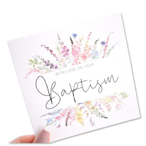 Image of With Love On Your Baptism Card | Congratulations Greeting Card | Naming Day | Rainbow Wildflower Florals | 148mm Square
