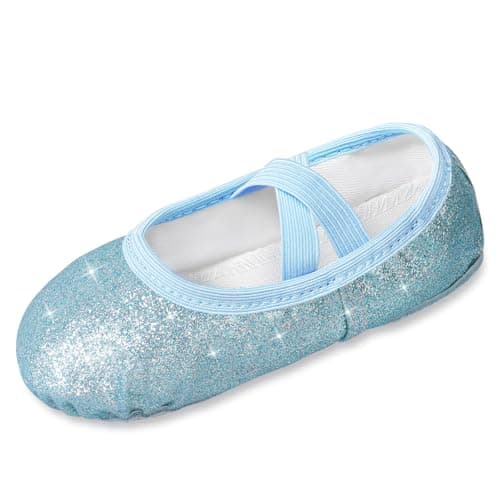 Image of Comfyouth Ballet Shoes for Girls Glitter Dance Shoes Split Sole Ballet Flats Leather Ballerina Dance Slippers for Childrens Toddlers Kids Blue