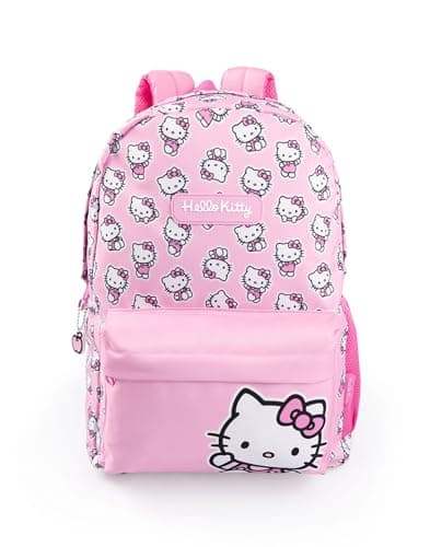 Image of Hello Kitty Girls Pink Backpack | Zip-Up School Rucksack with Character Print | Cartoon Streetwear Bag for Kids | Durable Daily Use & Travel Bag Merch