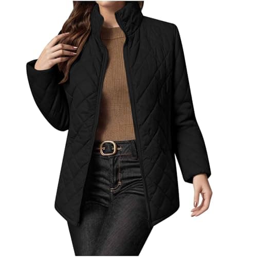 Image of OVARA Womens Quilted Jacket Lightweight Down Puffer Coats Winter Casual Warm Padded Jackets Full Zip Stand Collar Thermal Ladies Outerwear Parka Coat with Pockets