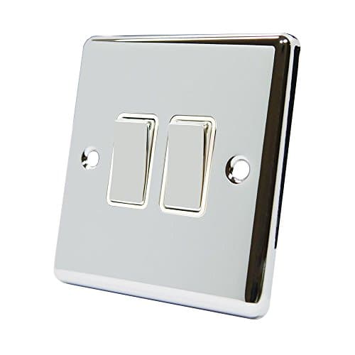 Image of AET CPC2GSWIWC 10 A 2-Gang 2-Way Polished Chrome Classical Double Light Switch with White Insert Metal Rocker Switch
