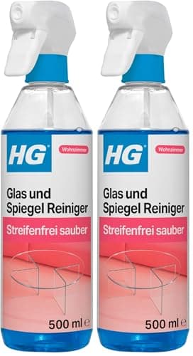 Image of HG Glass and Mirror Cleaner, Streak-Free Glass Cleaner, Effectively Removes Grease & Dirt from Windows & Surfaces Quickly - 500ml Spray (142050106) (Pack of 2)