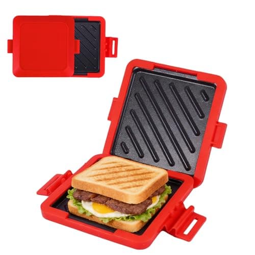 Image of HeMaSe Microwave Toastie Sandwich Maker, Nonstick Plate Panini Maker, Versatile Wireless Small Toaster, Toastie Safe in Microwave Oven, Dishwasher Safe, Fast Cooking for Breakfast, Snacks, Red