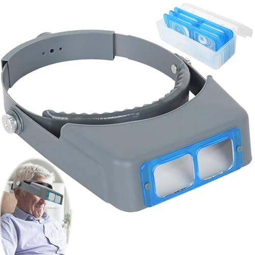 Image of SQAQS Headband Magnifier Glasses, Handsfree Head Mount Magnifying Glass with 4 Detachable, Grey Magnifying Glass, 1.5X, 2X, 2.5X,3.5X Head Magnifier, Lens for Close Work Reading Jewelry Crafts Repair