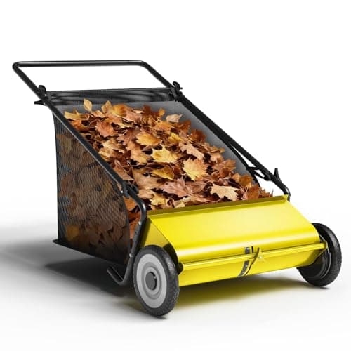 Image of 26 Inch Push Lawn Sweeper, 7Cu ft Heavy Duty Leaf Collector with 4 Spinning Brushes & Adjustable Height, Manual Garden Debris Cleaner for Yard