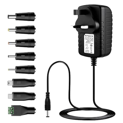 Image of Sfunpu 12V 2A Power Supply Adapter,Universal AC DAC/DC Converter Adapter Driver Transformer UK Plug 5.5 x 2.5mm(Compatible with 5.5 x 2.1mm) for LED light CCTV Camera