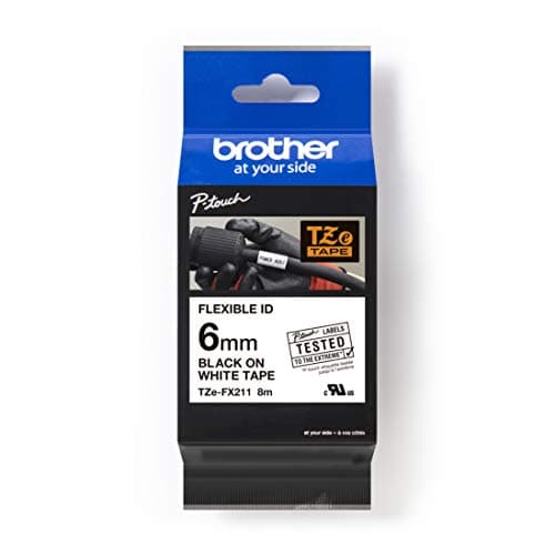 Image of Brother TZe-FX211 Labelling Tape Cassette, Black on White, 6mm (W) x 8M (L), Flexible ID, Brother Genuine Supplies