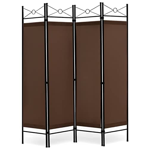 Image of COSTWAY 4 Panel Folding Room Divider, Freestanding Wall Privacy Screen Protector with Detachable Cloth, Home Living Room Bedroom Office Paravent Partition Separator (Brown)