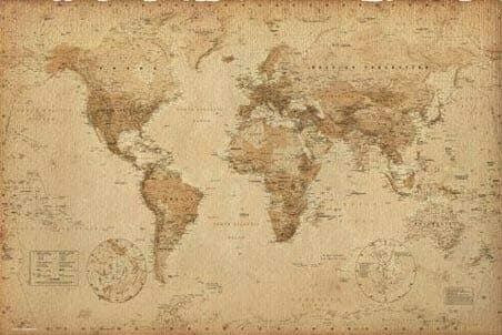 Image of Inga Antique Style Map Geographical World Map Maxi Poster Home Decor Art Wall Decor Metal Sign Poster 8x12 inches