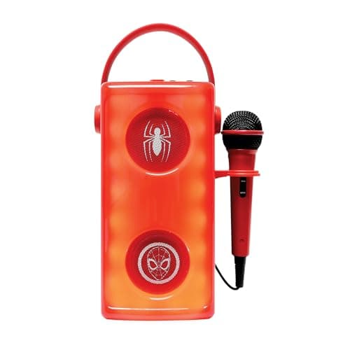 Image of LEXIBOOK, Marvel Spider-Man, Luminous Wireless Bluetooth® Speaker with Microphone, Multi-colored Light Effects, SD/TF Card Slot, Rechargeable Battery, Red, BTP185SPZ