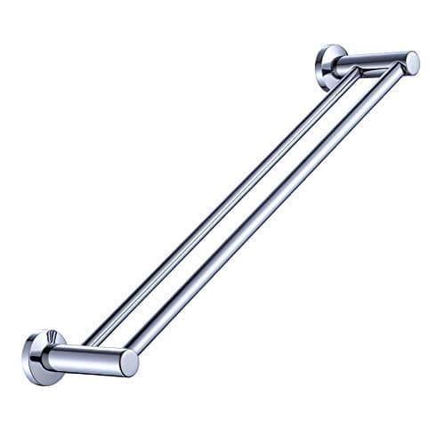 Image of BOOKARROW Double Towel Rails 600mm/ 24 inch Chrome Screw Wall Mounted Dual Rod Towel Shelf Bar or Rack Round in Bathroom or Kitchen B38913-60CM
