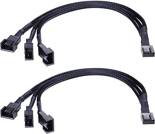 Image of Hsthe Sea 2Pcs PWM Fan Splitter Adapter Cable Sleeved Braided Y Splitter Computer PC 4 Pin Fan Extension Power Cable 1 to 3 Converter for Computer ATX Case 4-Pin/3-Pin Cooling Fan Cable -10.5 inch