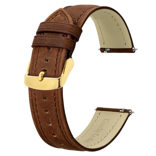 Image of BISONSTRAP Extra Long Watch Bands 18mm, Leather Watch Straps for Men, XL Replacement Strap for Large Wrists,Toffee Brown (Gold Buckle)