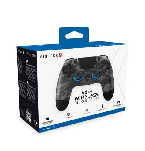 Image of Gioteck VX4+ Wireless Controller for PlayStation 4 (PS4) - Dark Camo - Customisable RGB Lighting and Programmable Back Buttons - Bluetooth Compatible