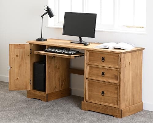 Image of Seconique Corona Computer Desk in Distressed Waxed Pine