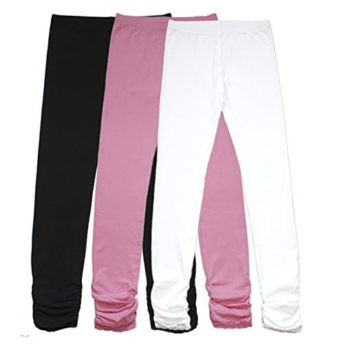 Image of Bienzoe Stretch Girls School Legging: Kids Toddler Cotton Dance Yoga Tights 3pcs Set White/Black/Pink Size 14(11-12 Years)