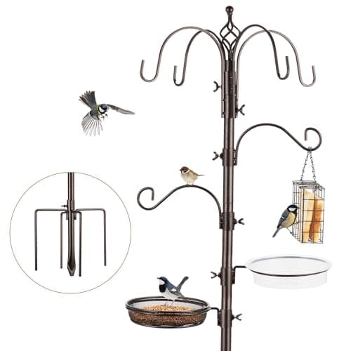 Image of Urban Deco Bird Feeders Hanging Station Metal Feeder Pole With Multi Hooks Bird Feeding Station With Feeders, Bird Bath Tray, Bird Seed Feeder With Suet Cage Hanging Bird Feeder Stand For Garden