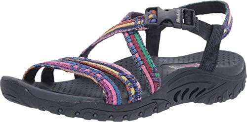 Image of Skechers Women's Reggae - Sew Me - Boho Woven Strappy Slingback Sandal, Navy blue multicoloured, 5.5 UK