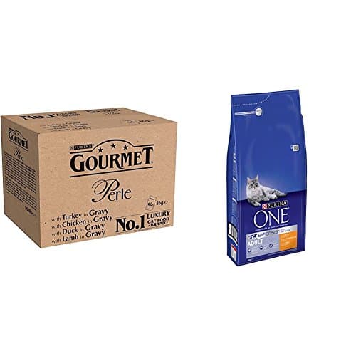 Image of Gourmet Perle Chef's Country Collection in Gravy, 96 x 85 g with Purina ONE Bifensis Adult Dry Cat Food Chicken and Whole Grains, 6 kg Bundle