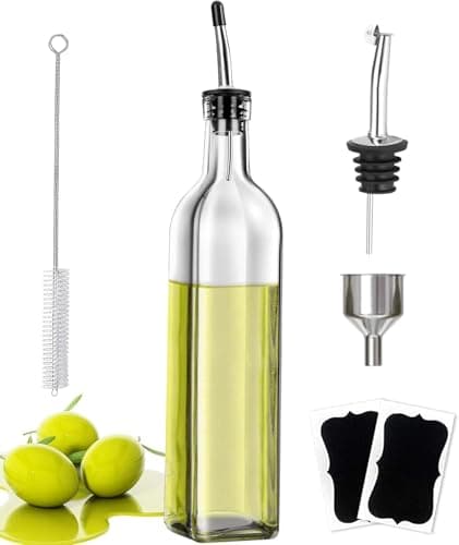 Image of Showvigor Premium Olive Oil Bottle Glass, 500ML Vinegar Dispenser with Funnel & Name Labels | Reusable Kitchen Storage for Cooking Oil & Salad Dressing | Elegant Gift Idea