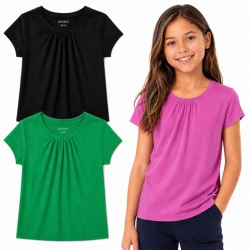 Image of Bienzoe Girls School Uniform Tshirt: Kids Solid Color Tops 3pcs Pack-G 7/8