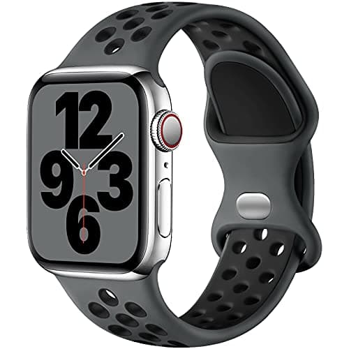 Image of Upeak Sport Strap Compatible with Apple Watch Strap 44mm 45mm 46mm 42mm 49mm 40mm 38mm 41mm, Breathable Silicone Double Hole Band for iWatch Series 11 10 9 8 7 6 5 4 2, SE 3, Ultra 3, S,Charcoal/Black