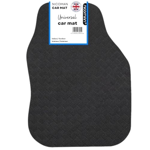 Image of Nicoman Universal Black Car Mats with Anti-Slip, Heavy Duty Performance All Weather Protection, Trim to Fit Rubber Floor Mat Carpet for SUV, Vans, Sedans, Trucks Waterproof, Made in UK (Driver side)