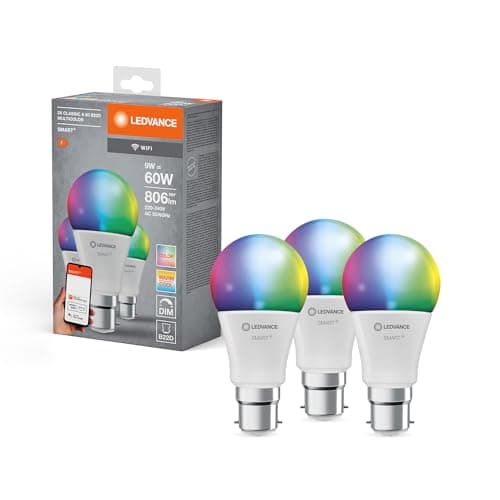 Image of LEDVANCE Smart LED lamp with WiFi Technology, B22d-base matt Optics ,RGBW Colours Changeable, Light Colour Changeable (2700K-6500K), 806 Lumen, 60W-Replacement, Smart dimmable, 3-Pack