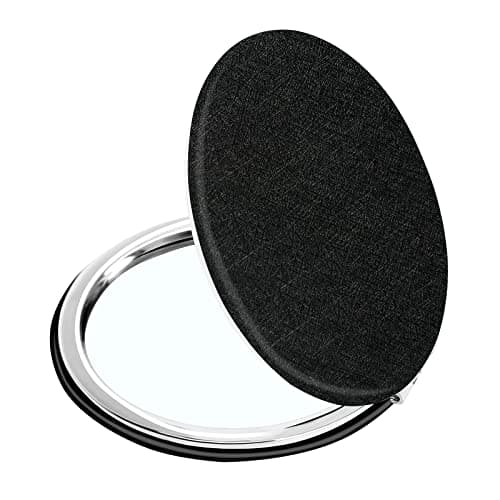 Image of Elegant Compact Vanity Makeup Mirror for Men Women Girls, Black Round Travel Cosmetic Mirrors for Pocket Purse Wallet Handbag, Portable 1X/2X Magnifying Handheld Beauty Mirror Double-Sided