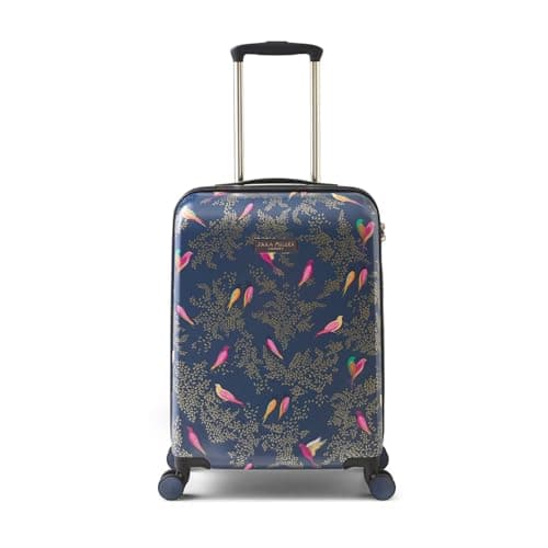 Image of Sara Miller London Hardside Luggage, 4 Wheel Trolley Spinner, Small Carry On 54 x 20 x 36 cm, Smoky Blue Birds