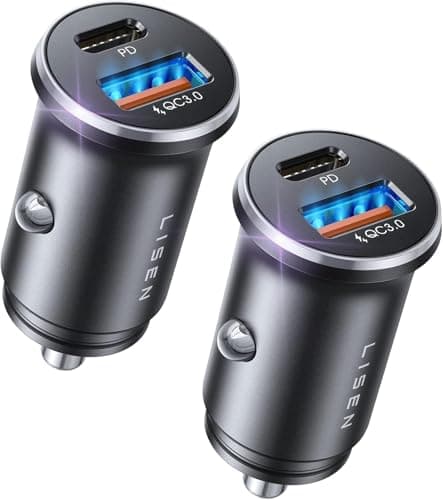Image of LISEN Cigarette Lighter USB Charger 2 Pack Car Phone Charger Fast Charge 69W Metal 12V Car USB C Adapter Socket Car Van Accessories Gadgets for iPhone 17 15 16 Samsung S26 Ultra iPad Kindle Dad Gifts
