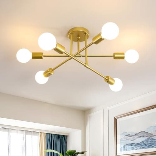 Image of Dorlink Sputnik Ceiling Light, 6-Light Gold Adjustable Modern Ceiling Lamp, E27 Mid Century Metal Lights Fittings Ceilings for Living Room, Dining Room, Kitchen, Bedroom