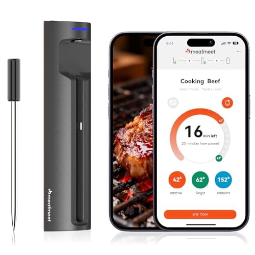 Image of Meatmeet Pro WiFi & Bluetooth Wireless Meat Thermometer, Smart APP Monitoring with Timer and Alarm, Unlimited Range, IP67 Waterproof, Meat Thermometer Probe for BBQ, Grill, Oven, Air Fryers, Kitchen