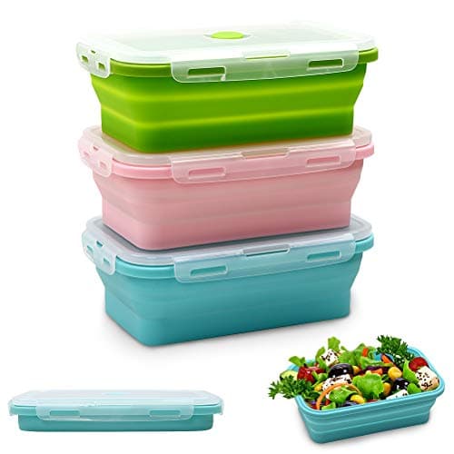 Image of Alimat PluS Silicone Food Storage Containers with Lids, 3 Pack Set 800ml Collapsible Meal Prep Lunch Containers, Microwave, Freezer and Dishwasher Safe