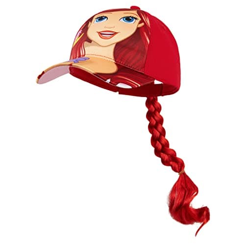 Image of Disney Frozen Baseball Cap Girls Sun Hat with Removable Braid Breathable Summer Accessories Holiday Beach Gifts for Girls (Red Ariel)
