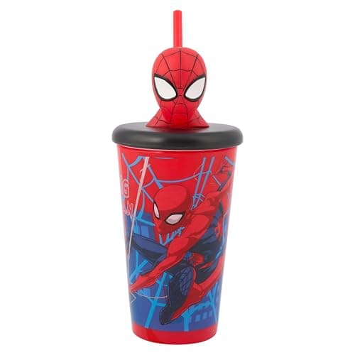 Image of Marvel Spider-Man Web 3D Tumbler for Kids – 444ml | BPA-Free Drinkware with Spiderman Head | Fun & Durable, Red & Blue