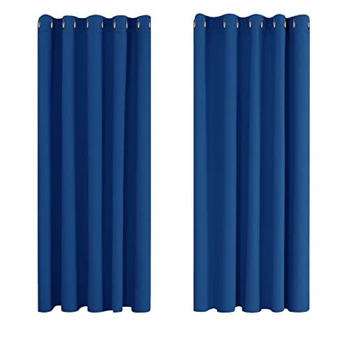 Image of Deconovo Eyelet Curtains Blackout Thermal Insulated Ring Top Blackout Curtains for Livingroom 66 x 54 Inch Blue 2 Panels