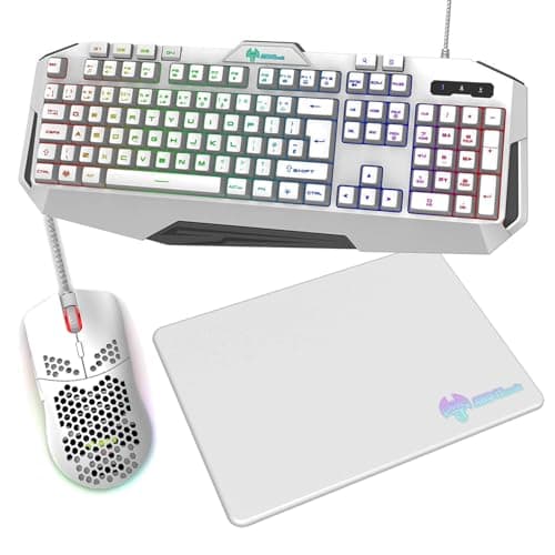 Image of AWD-IT Nebula V2 Gaming Bundle 7 Colour LED RGB Keyboard with Pulsing Mouse and Mat Combo Kit (White)
