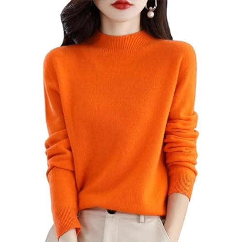 Image of Cashmere Sweaters for Women, 100% Cashmere Lightweight Long Sleeve Crew Neck Pullover Knit Jumpers (Orange,X-Large)