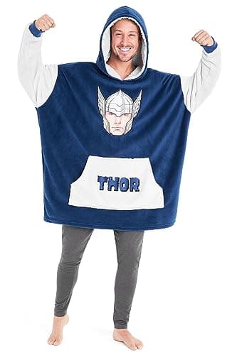 Image of Marvel Oversized Hoodie Blanket for Men and Teenagers Avengers Black Panther Captain America Iron Man - Gifts for Men (Blue/Grey)