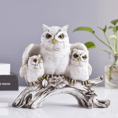 Image of ODMYZG Owl Figurines,Cute Owls Statue,Small Decor Items,Sculpture Ornament for Home Office Tabletop.Gifts for Owl Lover. (White owl B)