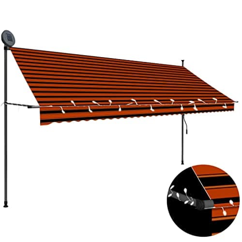 Image of vidaXL Multicolor Manual Retractable Awning in Orange-Brown with LED - 350 cm Width, Suitable for Window, Terrace, Balcony, Garden