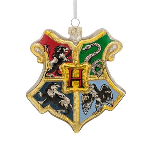 Image of Hallmark Hogwarts Crest Glass Ornament, Harry Potter Tree Decoration, Glass Hanging Ornament, Christmas Hanging Ornament, Gifts for Christmas, Gryffindor, Slytherin, Ravenclaw, Hufflepuff
