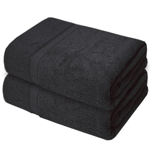 Image of Casabella Luxury 2-Piece Bath Sheets Towels Extra Large 90x150cm, Super Soft 100% Cotton Extra Large Bath Towel Set, Highly Absorbent & Quick Dry Bath Set, Travel Towel, Bathroom Towels (Black)