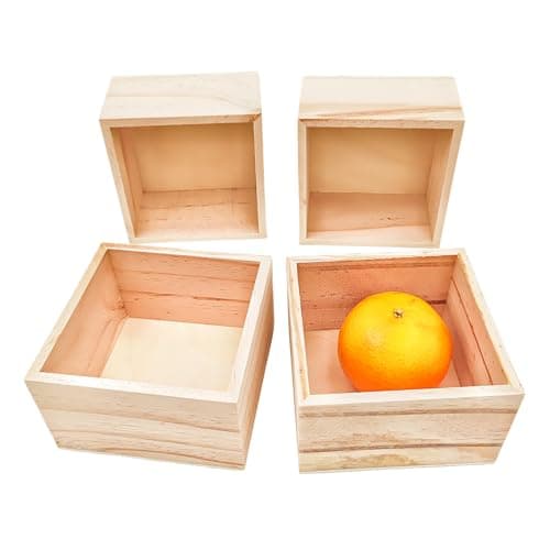 Image of Anktily 4 Pack Unfinished Wooden Craft Storage Organiser Boxes, 10 x10 x 6cm Small Square Wood Box, Rustic Natural Wood Container Box for Home Venue Decor