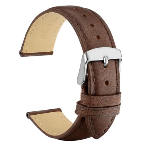 Image of WOCCI 20mm Vintage Leather Watch Strap with Silver Buckle, Replacement Band (Dark Brown)
