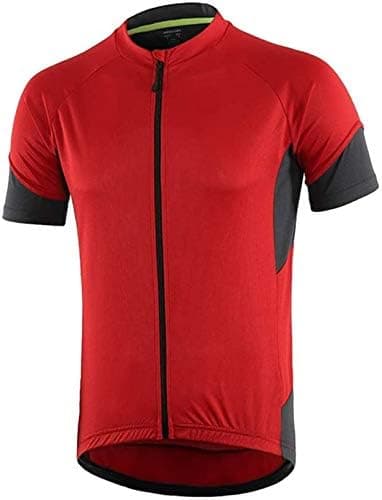 Image of CGLRybO Men's Cycling Bike Jersey, Short Sleeve MTB Shirts with 3 Rear Pockets-Breathable,Smooth Zipper Biking Shirt Red